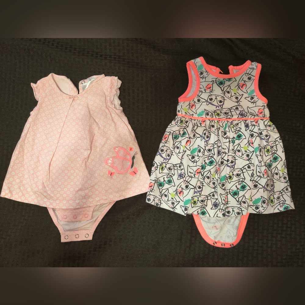 2 girls dress onesies, 12m